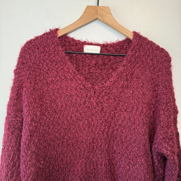 Dreamers by Debut Women's Eyelash Sweater Top Burgundy Red Size Medium - Picture 2 of 6